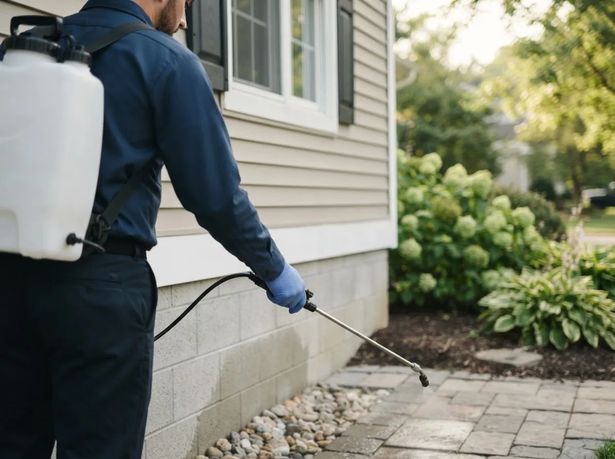 Pest control technician inspecting a home in Benton, IL